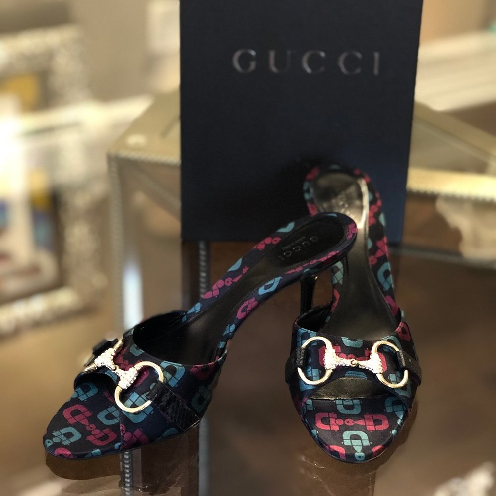 Gucci Horsebit Lizard Swarovski Crystal Mules Heel